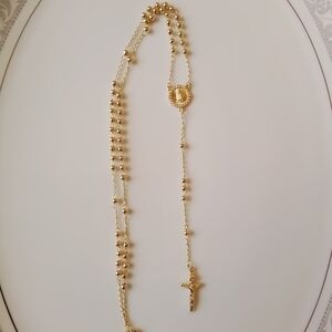 Pretty Bird Gold Beaded Necklace with Cross